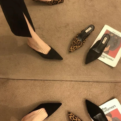 New Pointed Toe Mules Fashion Leopard Print Women Slippers Casual Women's Shoes Women Low Heels Elegant Ladies Outdoor Slide