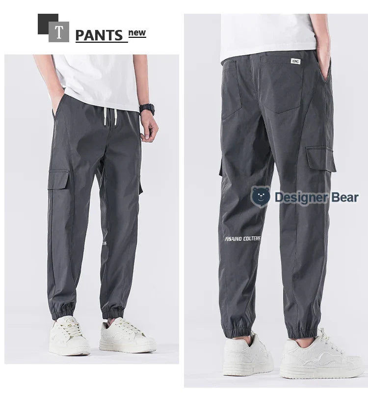 Spring Summer Thin Men's Cargo Pants Loose Tapered Elastic Cuff Jogger Trousers Quick Dry Casual Outdoor Haren Pants Male 5XL