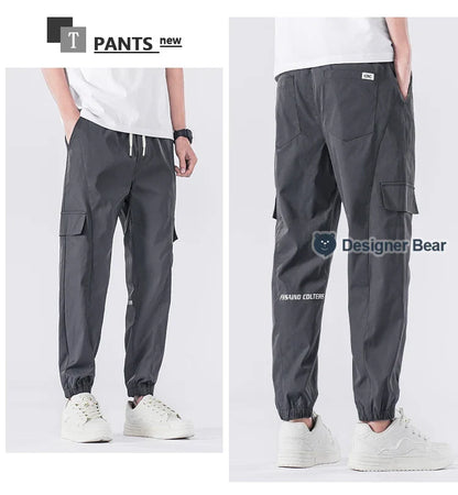 Spring Summer Thin Men's Cargo Pants Loose Tapered Elastic Cuff Jogger Trousers Quick Dry Casual Outdoor Haren Pants Male 5XL