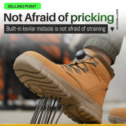 High Top Work Shoes Men Rotary Button Slip Resistant Safety Shoes Water Resistant Work Sneakers Anti-Puncture Anti-smash Shoes