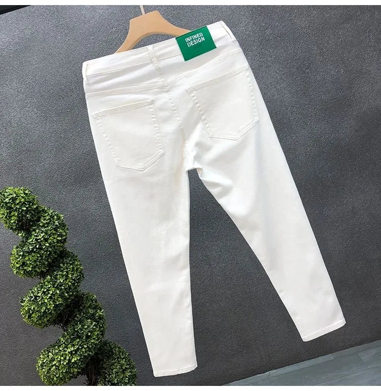 2023 Spring and Autumn New Classic Fashion Solid Color Elastic Casual Jeans Men's Comfortable High-Quality Small Foot Pants 36