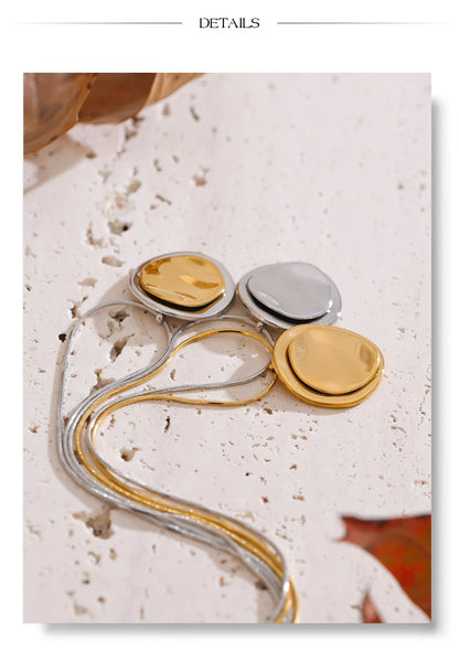 Double Round Pendant Fashion Necklace Water Resistant Metal Stainless Steel Daily Waterproof Jewelry Recommend