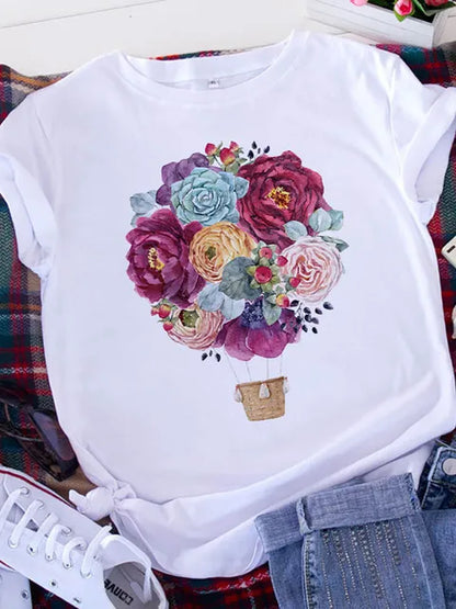 American Retro Letters Love White T-shirt Women Short Sleeve Round Neck Loose Large Size Casual Top Oversized