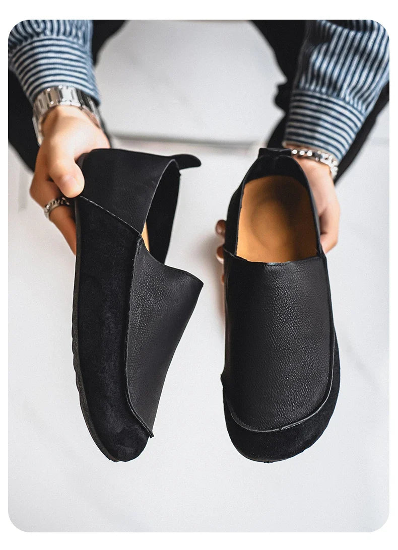 Man Loafers Outdoor Walking Fashion Mens Casual Shoes Soft Leather Comfort Half Slippers Breathable Lazy Driving Shoes