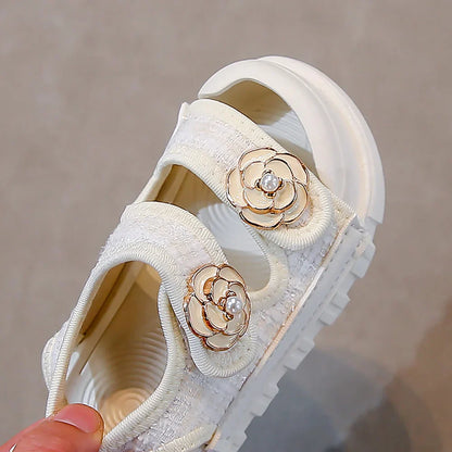 Korean Style Summer Sandals For Girls Luxury Pearl Flower Children's Beach Shoes Ergonomics Soft-soled Kid's Girl's Sandals