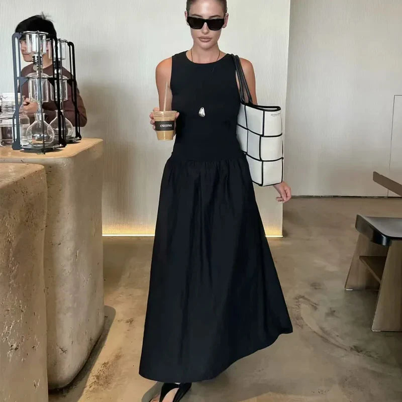 Dresses 2025 Woman Sleeveless Black Long Dress Women Bodycon Summer Solid Dresses One Pieces Midi Casual Dresses
