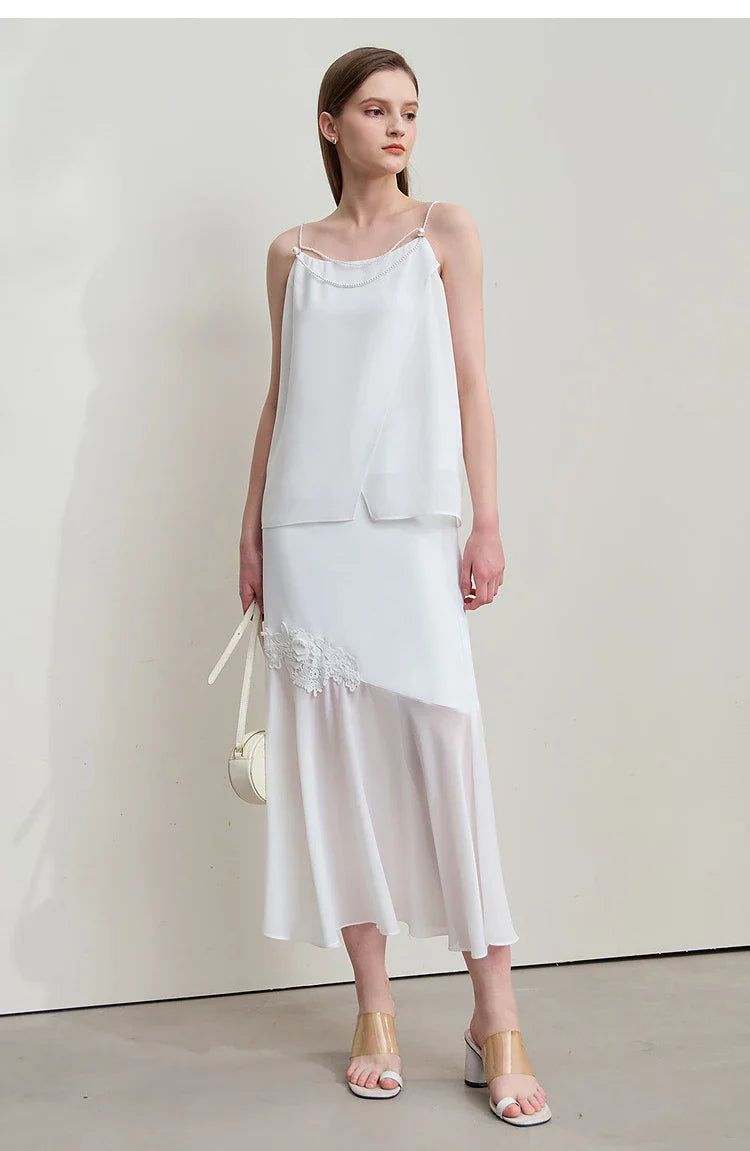 Minimalist Casual Bustier Skirt Women 2025 Summer New Office Lady Lace Slim Half-body Chiffon Fishtail Skirts 12522064