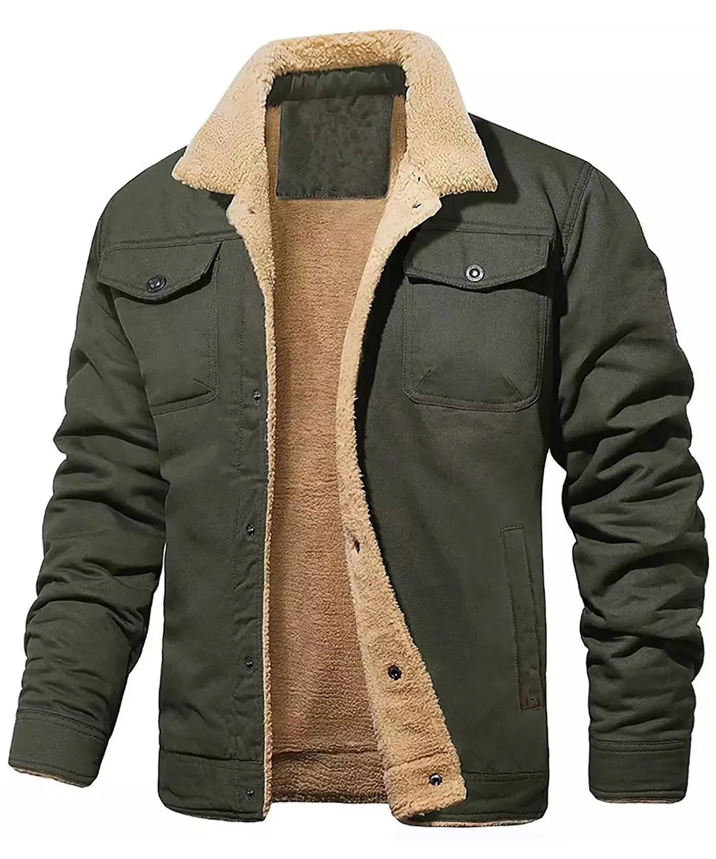 Men's Jackets Winter Faux Shearling Lined Windproof Warm Coat Black Buttoned Parka Pockets Comfortable Casual Tops US Size