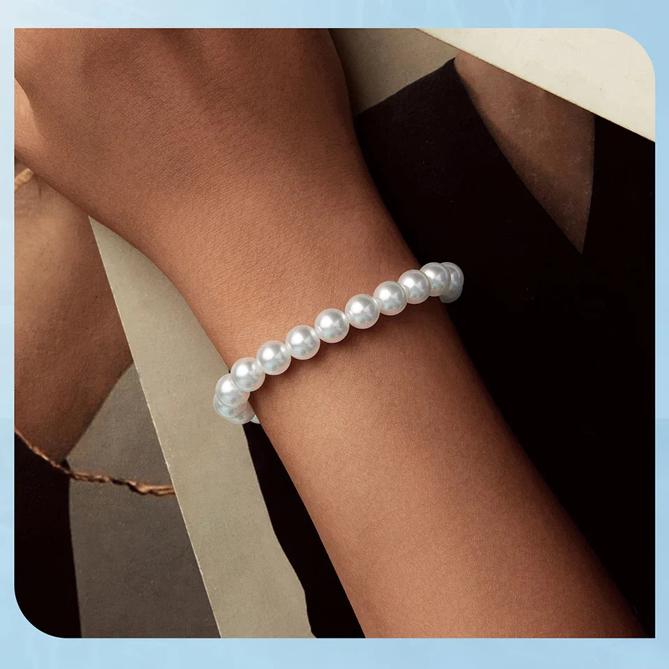 White Pearl Bracelets for Women, 925 Silver Adjustable Clasp Chain Faux Pearl Beaded Bracelets Bridal Wedding Jewelry