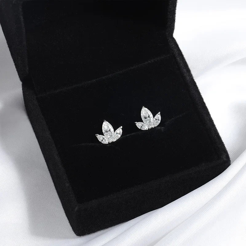 Marquise Cut 3 Gems All Moissanite Stud Earrings for Women Sparkling Jewelry Lab Diamond Pure 925 Sterling Silver Earring