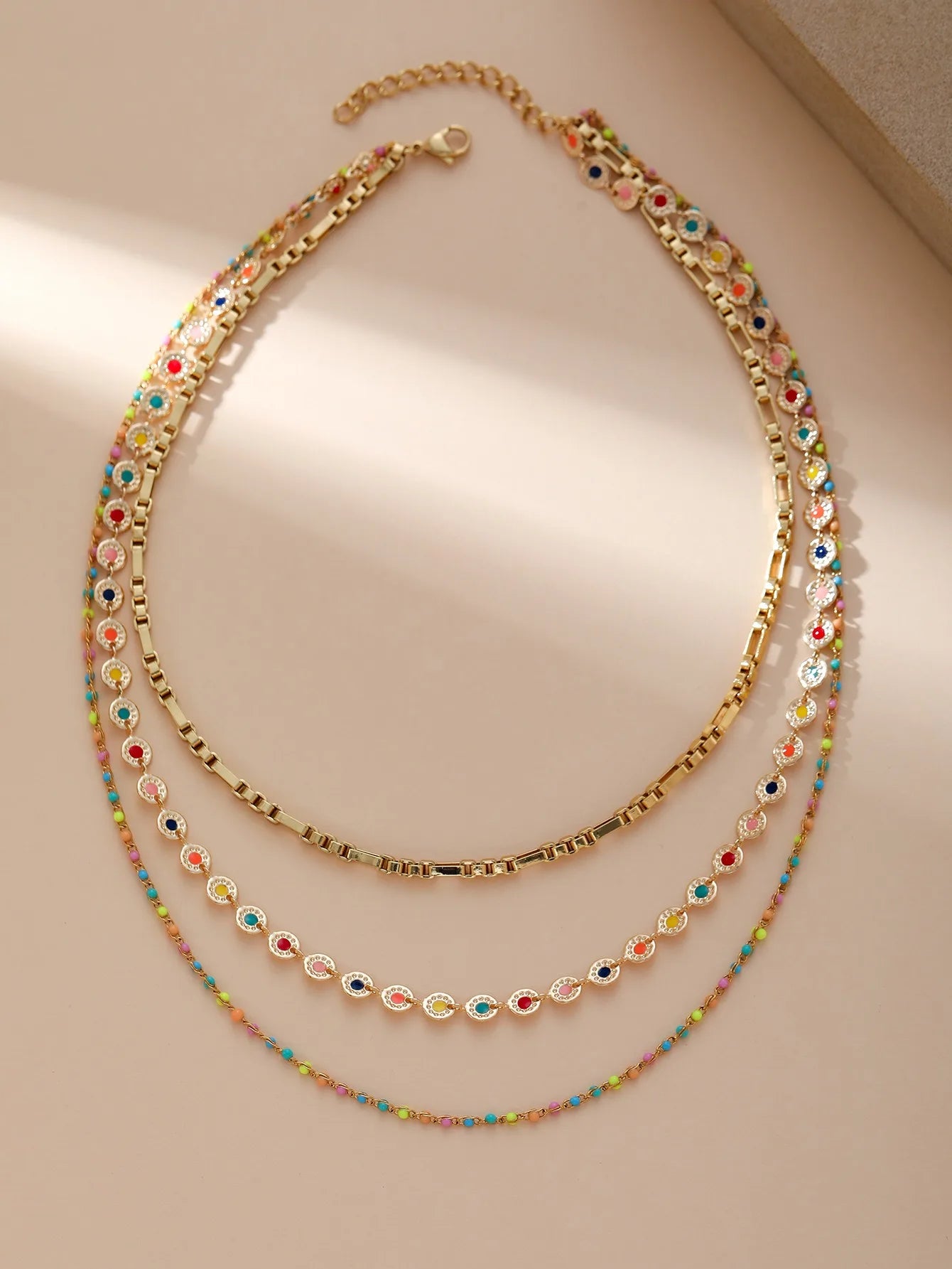 3 Layered 18K Gold Plated Necklaces for Women Trendy Enamel Jewelry for Daily Chain Stackable Necklaces Jewelry Girls Birthday