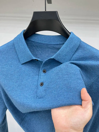 Men's Long Sleeve Fashion Casual Polo, Shirt Collar Pullover Sweater. Business Sweater T-shirt Golf Spring & Autumn Wool