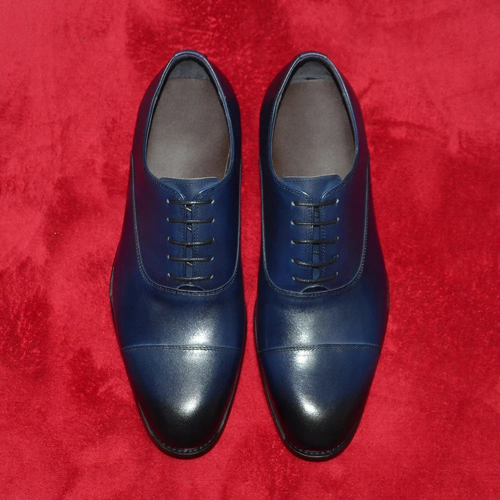 Genuine Leather Handmade Men's Oxford Dress Shoes Cap Toe Lace-Up Classic Business Office Shoe Wedding Party Formal Shoes Man