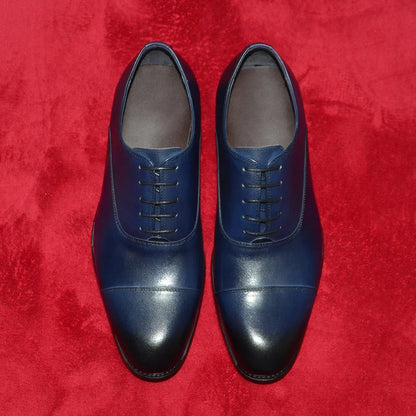 Genuine Leather Handmade Men's Oxford Dress Shoes Cap Toe Lace-Up Classic Business Office Shoe Wedding Party Formal Shoes Man