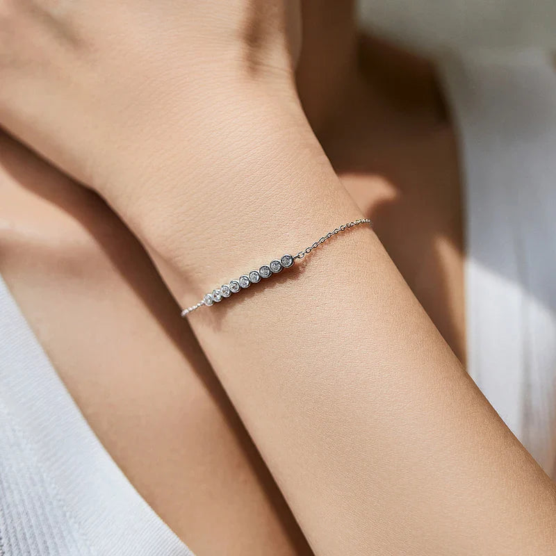 2.5mm Full Moissanite Bubble Bracelets for Women Adjustable Chain 18k Plated Wedding Classic 925 Sterling Silver Jewelry