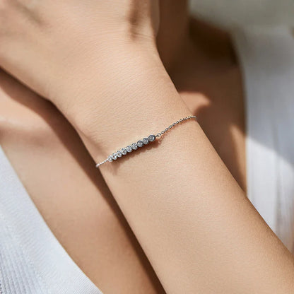 2.5mm Full Moissanite Bubble Bracelets for Women Adjustable Chain 18k Plated Wedding Classic 925 Sterling Silver Jewelry