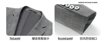 Suits (blazer+ Pants) Men Fashion Business Casual Solid Color Korean Version Slim-fit Plaid Gentleman Wedding Work S-5XL