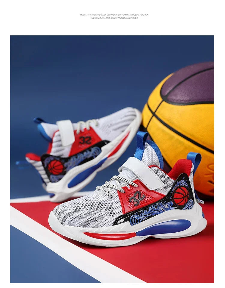 Brand Kids' Sports Shoes Non-slip Running Shoes Boys Basketball Sports Tennis Shoes Fashion Comfortable Teenager Casual Sneakers