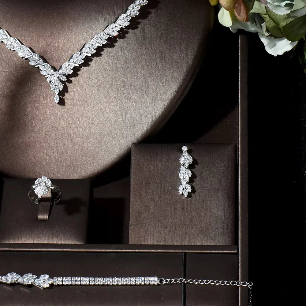 4pcs Necklace and Earrings Set AAA Cubic Zircon Jewelry Set for Dubai Nigeria Women Bridal Wedding Accessories N-119