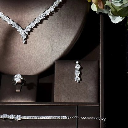 4pcs Necklace and Earrings Set AAA Cubic Zircon Jewelry Set for Dubai Nigeria Women Bridal Wedding Accessories N-119