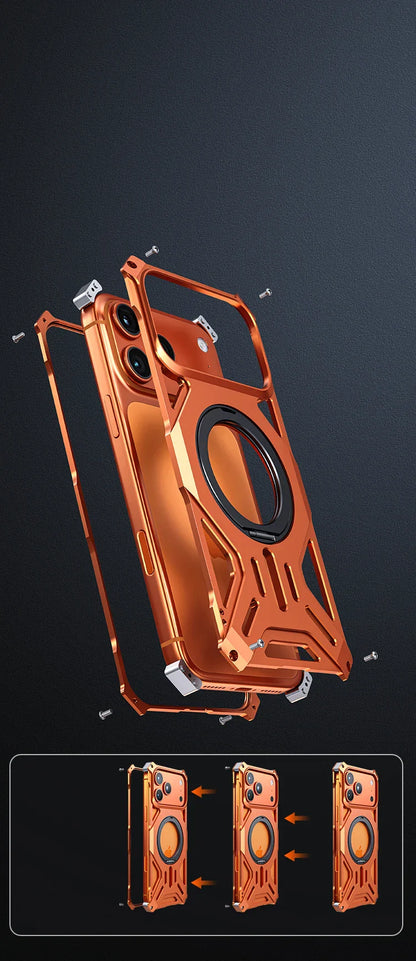 Metal Hollow Heat Dissipation Case For iPhone 17 Pro Max Magnetic Aluminum Alloy 360 Rotating Ring Holder Bracket Stand Cover