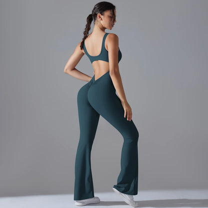 Sexy Back V Jumpsuit Gym Set Women Training Yoga Suit Sportswear Women Sports Jumpsuit Fitness Rompers Stretch Workout Bodysuits