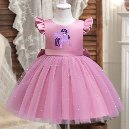 My Little Ponys Toddler Girls Pink Princess Dress Baby Girl Birthday Party Tutu Gown Backless Bow Beading Costume