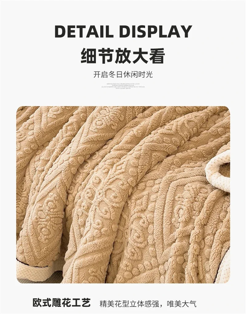 New Carved Velvet Warm Autumn Winter Blanket for Bed Soft Fluffy Sofa Blankets Warmth Cozy Coral Flannel Sofa Cover Blanket Nap
