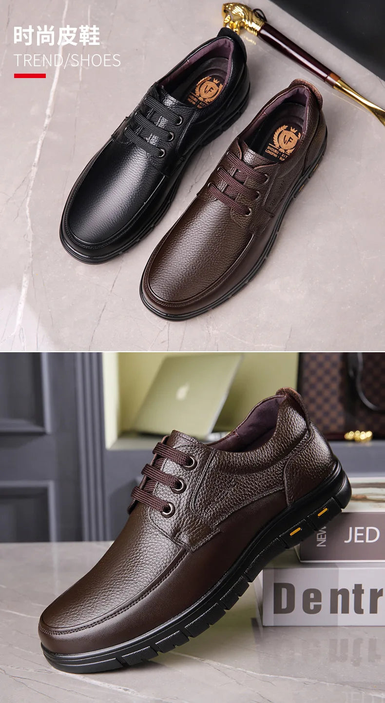 Handmade Leisure Men Shoes New Trendy Minimalist Work Shoes With Lace Up Middle-Aged Dad Formal Casual Business Leather Shoes