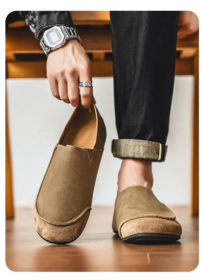 Man Loafers Outdoor Walking Fashion Mens Casual Shoes Soft Leather Comfort Half Slippers Breathable Lazy Driving Shoes