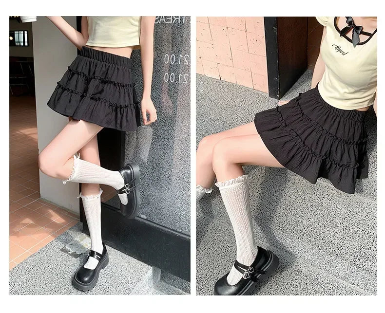 Elegant pink mini dress new summer thin style French ballet design cake skirt lace edge WOMEN'S JK skirt