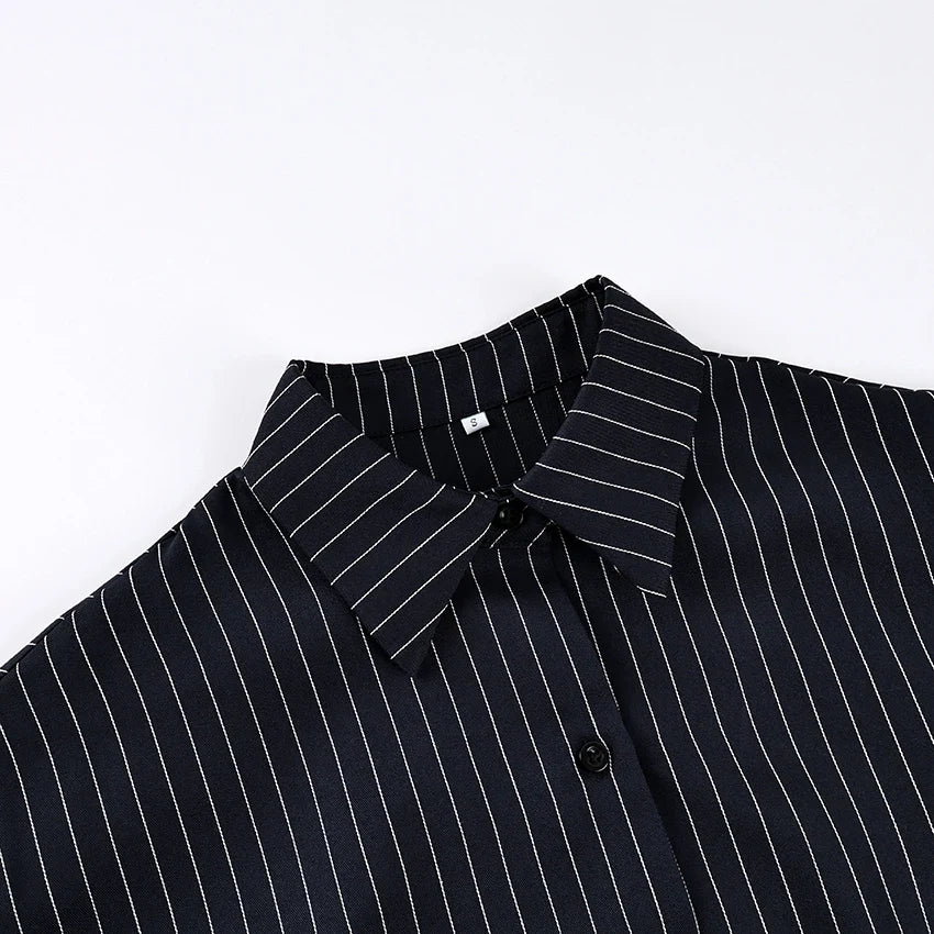 Elegant High Waist Stripe Shirt Dress Women 2025 Street Chic Long Sleeve Slim Dresses Female Office Single Breasted  Dress