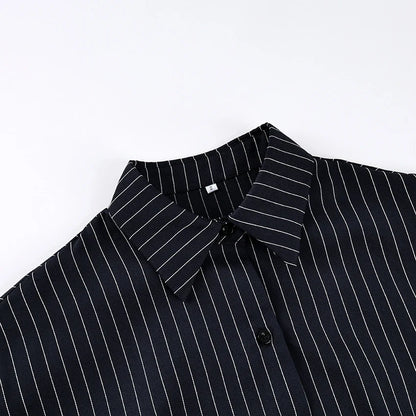 Elegant High Waist Stripe Shirt Dress Women 2025 Street Chic Long Sleeve Slim Dresses Female Office Single Breasted  Dress