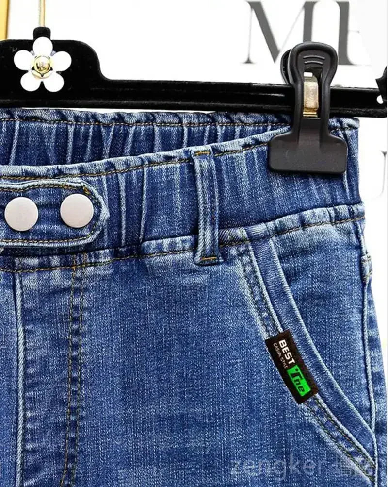 Extra-large stretch jeans girls stretch waist loose and thin Harlan pants