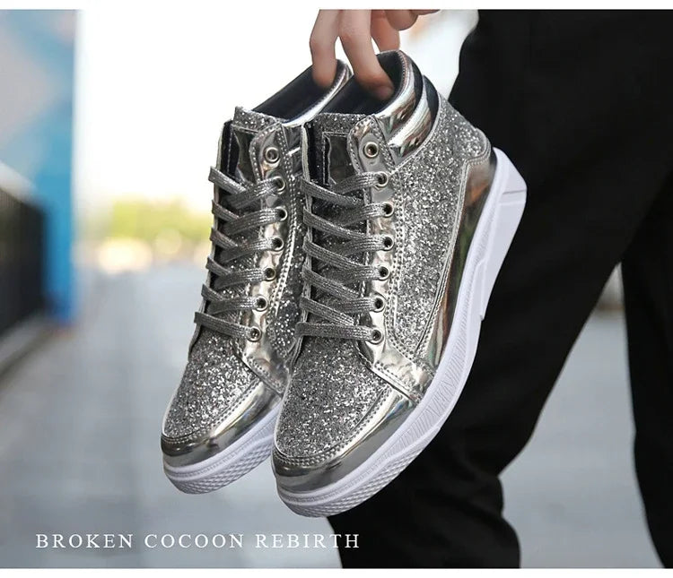 Man High Top Sneakers Luxury Glitter Men Ankle Boots Fashion Non-slip Casual Shoes High Quality Hip Hop Men Boots 2024