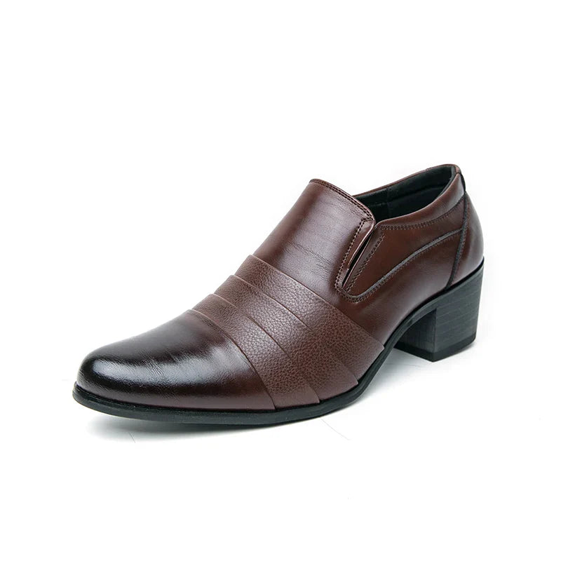Leather Men's High Heel Dress Shoes British Style Elevator Business Oxford Footwear for Wedding Party Male Increasing Loafers