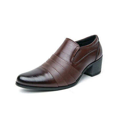Leather Men's High Heel Dress Shoes British Style Elevator Business Oxford Footwear for Wedding Party Male Increasing Loafers