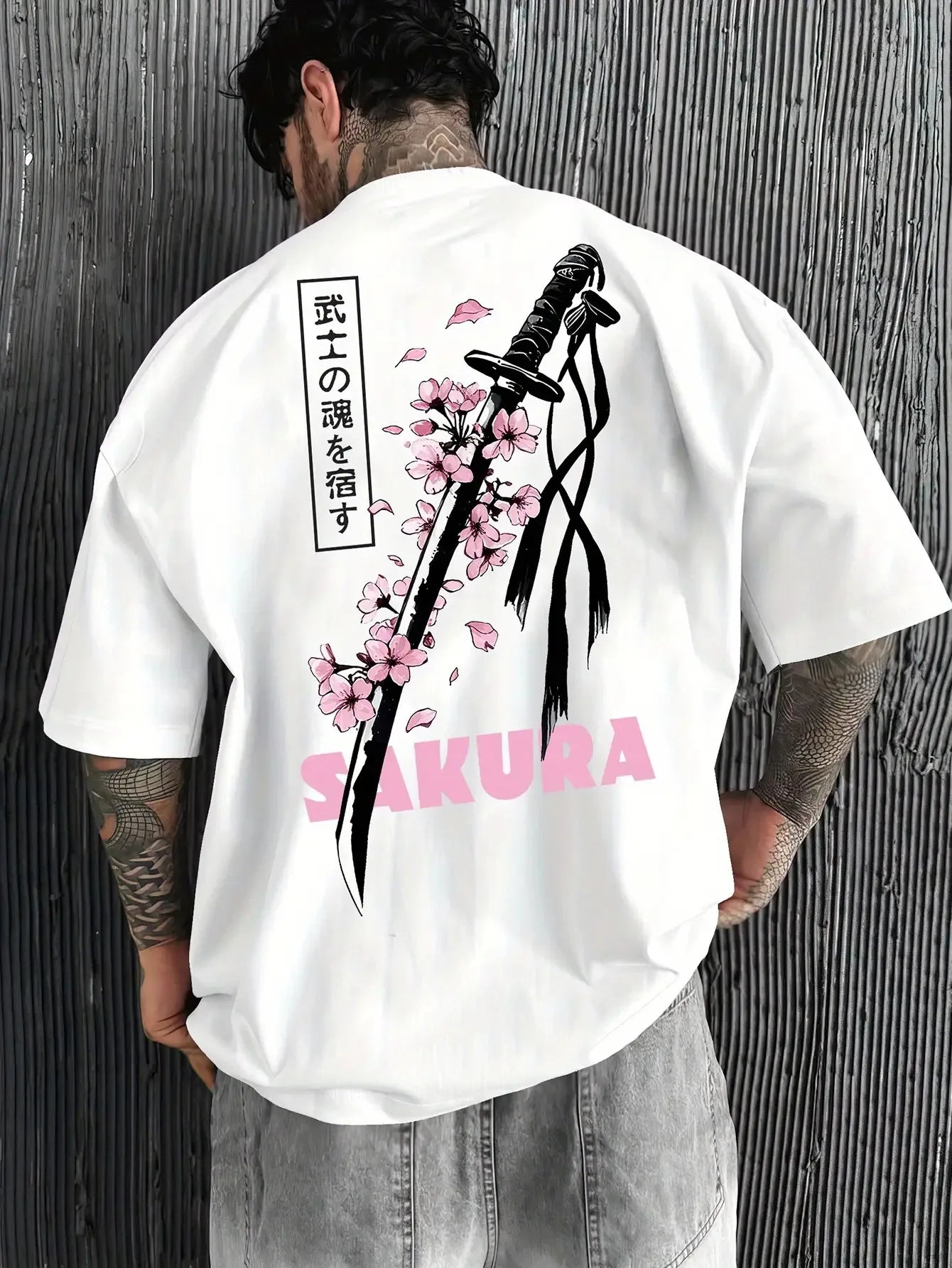Japanese Samurai Sword Sakura Print 100% Cotton Men Women T-shirt Summer Autumn Daily Outdoor Sports Casual Street Short-sleeve