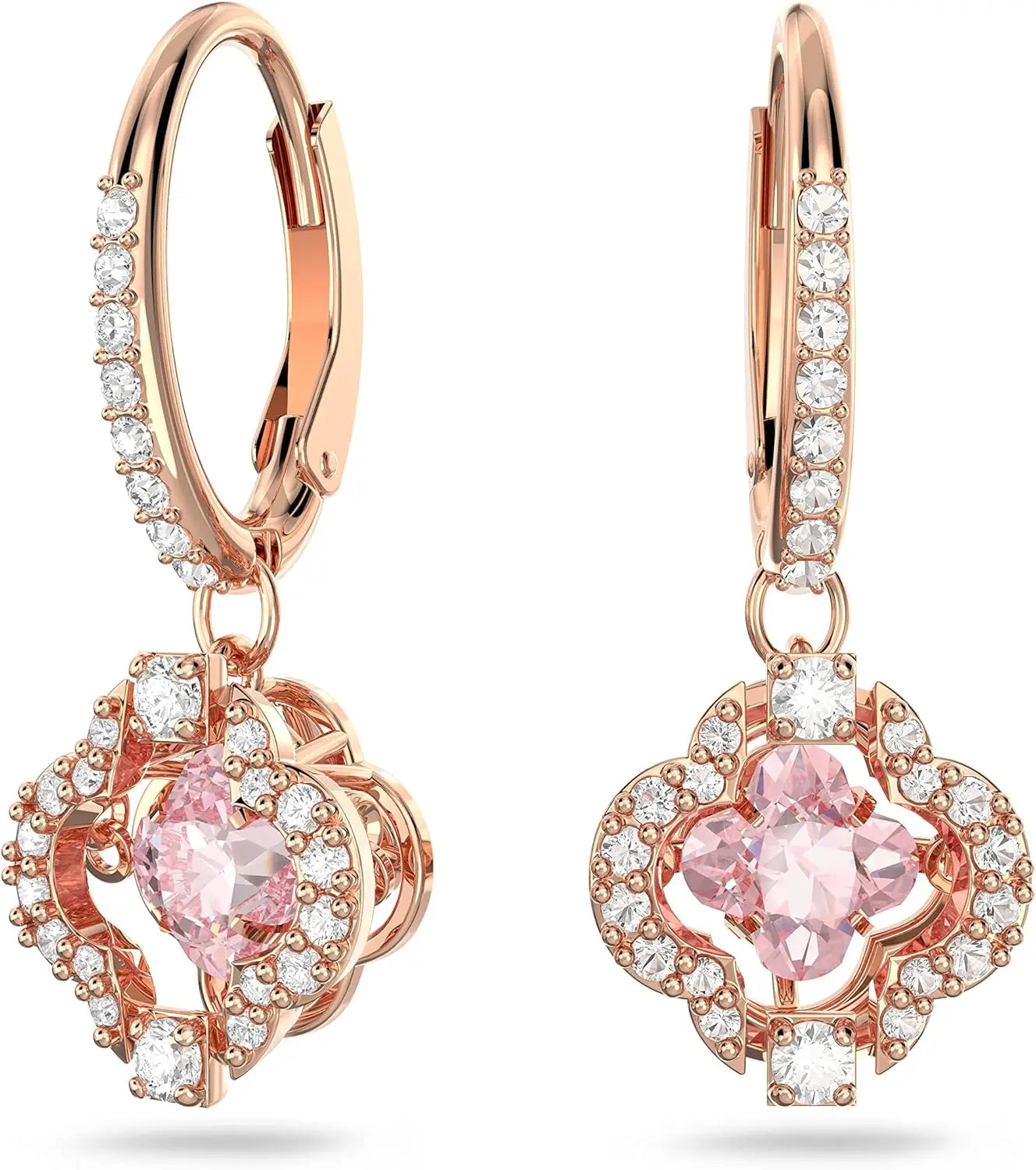 Una Pierced Earrings with Clear Crystal Pavé Surrounding a Pink Stone on a Rose-Gold Tone Finished Setting