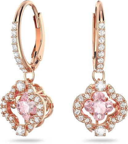 Una Pierced Earrings with Clear Crystal Pavé Surrounding a Pink Stone on a Rose-Gold Tone Finished Setting