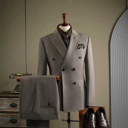 Terno Masculino de Alta Qualidade Formal Social Slim Fit Abotoamento Duplo Listrado Conjunto de Terno Noivo Casamento Roupa de Festa Smoking Roupa Masculina