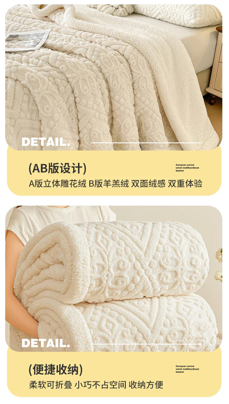 Ultra Soft Double Layer Fleece Blanket for Bed Thickened Cozy Velvet Warmth Blanket Autumn Winter Plush Blankets for Sofa Nap
