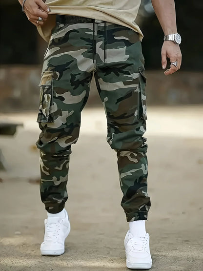 Men's  Camouflage Cargo Pants Sweatpants Outdoor Bunched Long Trousers  Casual Autumn Multi-Pocket Durable Workwear Male Trouser