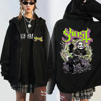 Ghost Band Seven Inches of Satanic Panic Album Graphic zip up hoodies Men's clothing Hip hop Retro harajuku jackets sweatshirt