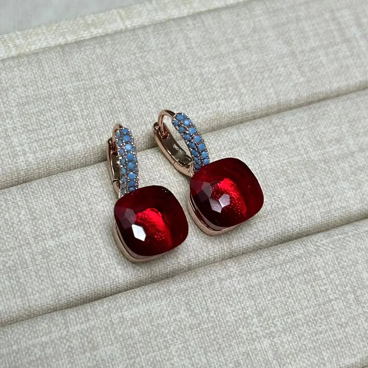 10.6mm Nudo Earrings Inlay Turquoise Zircon For Women Blue Topaz Drop Candy Square Crystal Earring Fashion Jewelry Gift