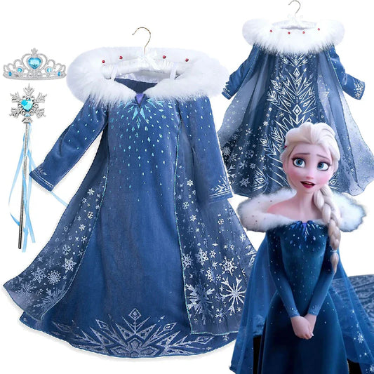 Girls Cosplay Frozen Elsa Princess Dress Children Dress Up Winter Snow Queen Costume Kid Carnival Birthday Party Apparel