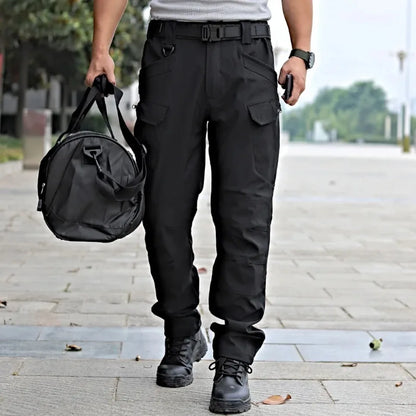 Mens Thicken Tactical Set Windproof Waterproof Outdoor Suit Soft Shell Multi-Pocket Hooded Jackets+Fleece Work Pants 2-piece