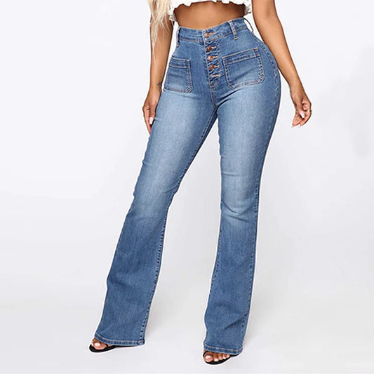High Waist Breasted Jeans Slightly Flared Pants Jeans
