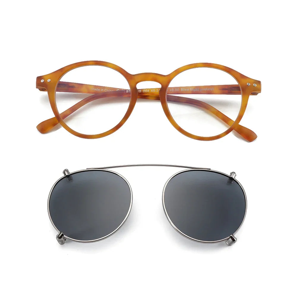 Steampunk Style Glasses (Anti Blue Light Blocking Eyewear) + Clip Lenses（Polarized Sunglasses Clips）for Women Men
