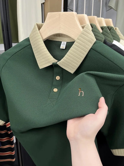 Fashion high-end brand POLO shirt exquisite little dog embroidery lapel T-shirt new comfortable and leisure men's short sleeve